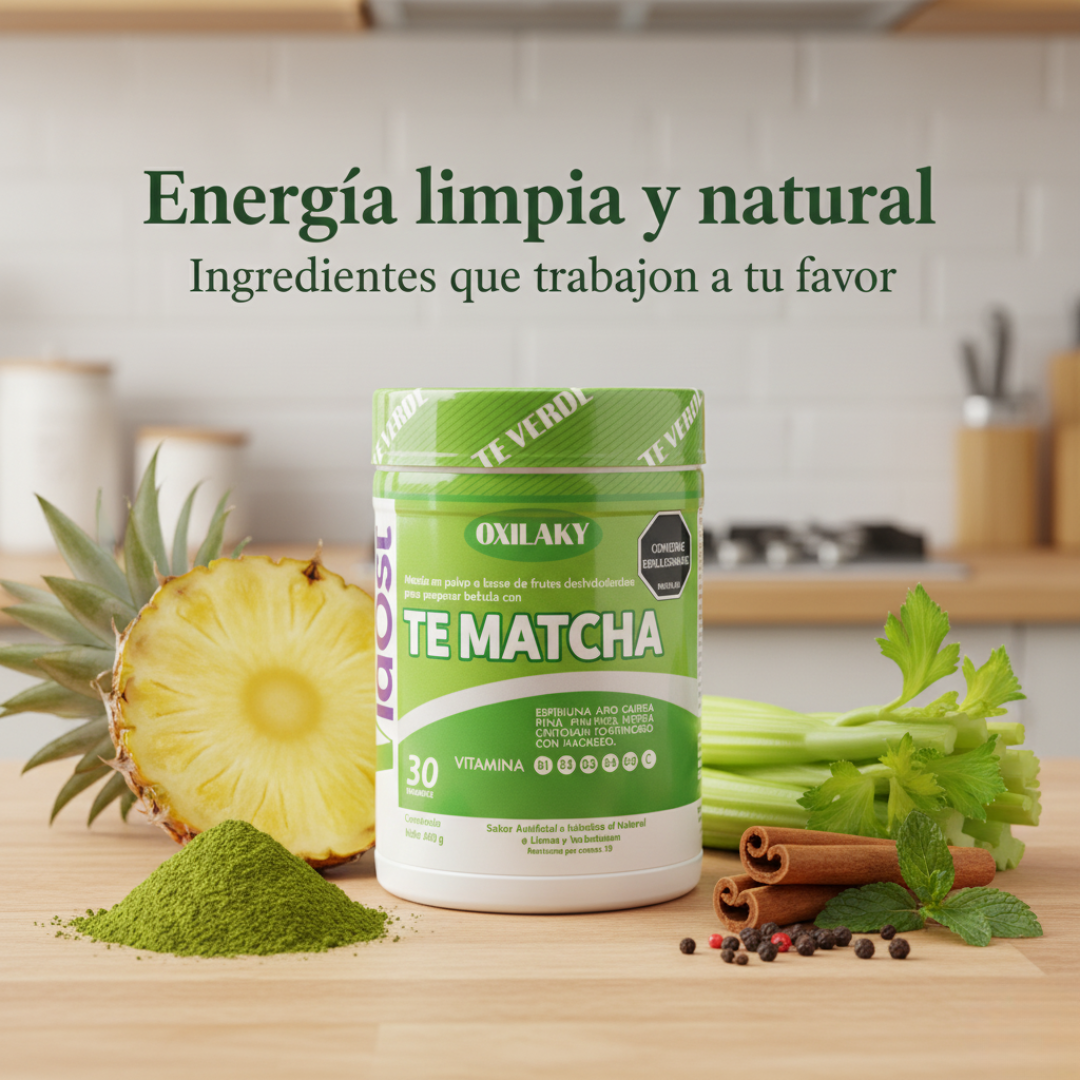 Te matcha - Bebida en polvo con espirulina apio piña canela pimienta negra chitosán